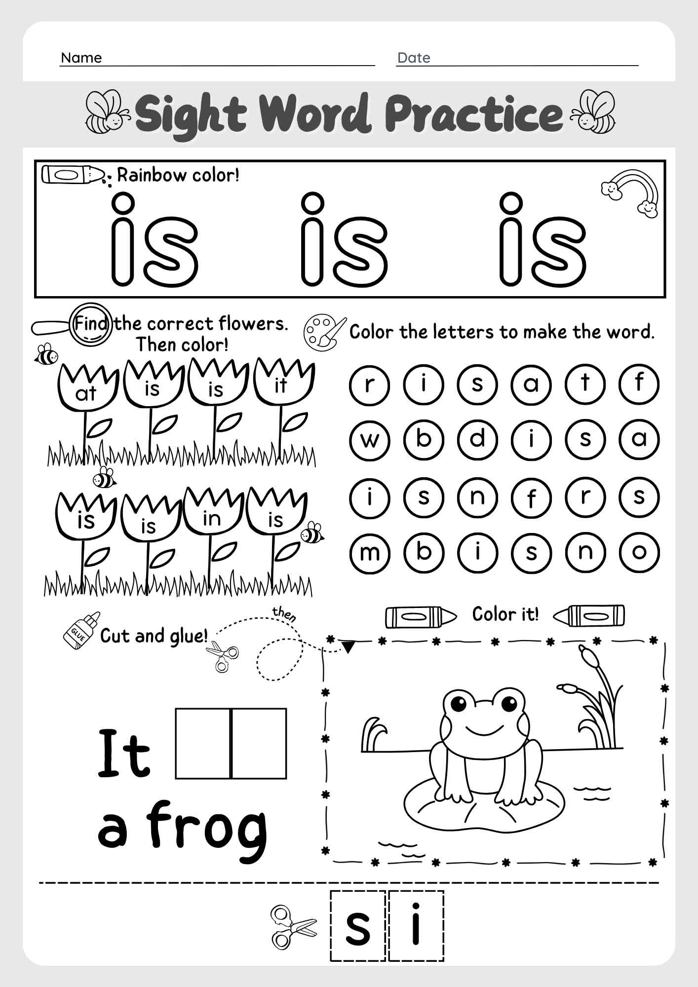 Dolch Sight Word "Is" Worksheet for Pre-Kindergarten PDF Download
